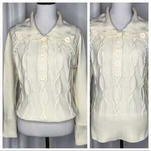 DKNY Jeans Soft Collar Cable Knit Sweater Sz Large